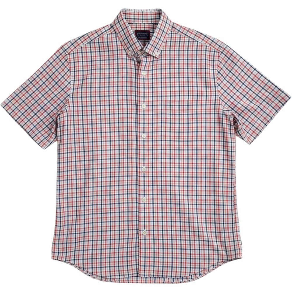 UNTUCKit SS Red Navy Plaid Short Sleeve Button Down Shirt 41535 Medium